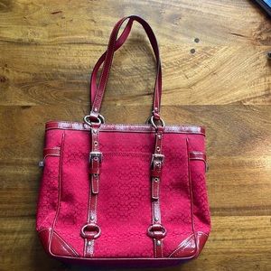 Coach canvas tote handbag red